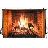 Popxstar Fireplace Fire Flame Background Winter Brick Wall firewood  Christmas  Backdrop Decoration Customize Photography Studio Props