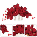 Popxstar 1Pcs Fashion Red Flower Hair Comb Bridesmaid Crystal Hair Clip Bridal Hairpin Wedding Hair Jewelry For Women Party Hairband Gift