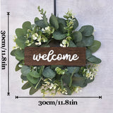 Popxstar spring decor Green Eucalyptus Wreath with Welcome Sign Artificial Eucalyptus Wreath Spring Summer Wreath with White Berries for Front Door