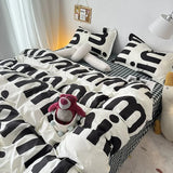 Popxstar Korean Style Black Letter Bedding Set Bed Flat Sheet Pillowcase Fashion Duvet Cover Set Kid Adult Queen Full Twin Size Bed Cover