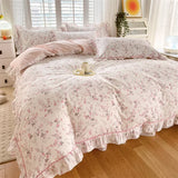 Popxstar New Ruffles 100% Cotton Duvet Cover Set or Single Duvet Covers Floral Princess Style All Cotton Quilt Cover Queen Blanket Cover