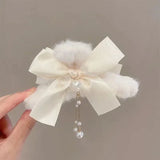 Popxstar cute winter outfits New Fashion Bow Tassel Pendant Hair Clips Korea Ponytail Plush Shark Claw Girls Fall and Winter Gift Hair Accessories