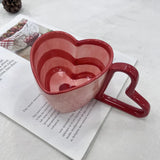 Popxstar Valentines Day Gift 300ml 10oz Heart Shape Coffee Mug Creative Personality Unique Design Ceramic Cup with Heart Shape Handle Lovely Gift for Besties