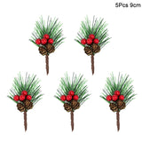 Popxstar 5Pcs Christmas Red Berry Articifial Flower Pine Cone Branch Christmas Tree Decorations Ornament Gift Packaging Home DIY Wreath