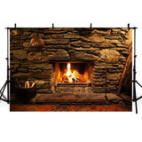 Popxstar Fireplace Fire Flame Background Winter Brick Wall firewood  Christmas  Backdrop Decoration Customize Photography Studio Props