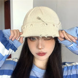 Popxstar Winter Harajuku Y2K Knitted Hat Women Fashion Warm Thick Men Hip Hop Pin Hole Skullcap Short Hat Unisex Basic Cap