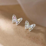 Popxstar Cute Korean Earrings Butterfly Bling Zircon Stone Rose Gold Color Stud Earring for Women Fashion Jewelry New Gift