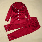 Popxstar Satin Silk Family Matching Pajama Suits Christmas Sleepwear 2 Piece Set Solid Color Button Lapel Long Sleeve Shirts+Casual Pants