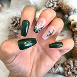 Popxstar 24pcs Christmas Wearable Press on Nails Red Fake Nails Detachable Short Square Nail Lovely False Nails Накладные Ногти Uñas 네일팁