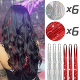 Popxstar Tinsel Hair Extension 12pcs Glitter Sparkling Shinny Fairy Hair Accessories for Women and Girls for Christmas New Year Halloween