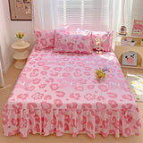 Popxstar 1PC Pink Leopard Print Bed Cover Bed Mattress Lace Bed Skirt Single Ful Queen King Size Bedsheets Skirts (Pillowcase Need Order)