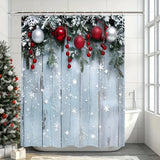 Popxstar Christmas Shower Curtain，Christmas Ball and Wood Board Home Decoration Shower Curtain，Attached12One Shower Curtain Hook，Perfect