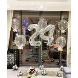 Popxstar Bright Flicker Light Transparent Balloon Silver Foil Number Balloons For Happy Birthday Adult Surprise Party Decoration Supplies