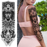 Popxstar Rose Flower Warrior Temporary Tattoos For Women Girl Men Tribal Full Sleeve Lion Tattoo Sticker Fake Black God Tatoos Covers Up