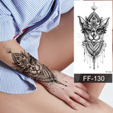 Popxstar fake henna tattoo mandala lotus flowers jewery arabic indian egyptian tattoo sleeve hand finger breast tatoo black waterproof