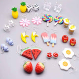 Popxstar Earrings For Women Resin Handmade Cartoons Rainbow Lollipop Ice Strawberry Popcorn Pineapple Banana  Drop Funny Gift