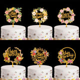 Popxstar Cake Card Insertion Spanish Flower Color Printing Golden Acrylic Birthday Party Cake Decoration