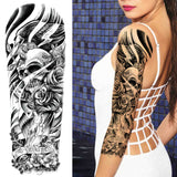 Popxstar Rose Flower Warrior Temporary Tattoos For Women Girl Men Tribal Full Sleeve Lion Tattoo Sticker Fake Black God Tatoos Covers Up