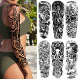 Rose Flower Warrior Temporary Tattoos For Women Girl Men Tribal Full Sleeve Lion Tattoo Sticker Fake Black God Tatoos Covers Up