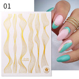 Popxstar French 3D Nail Decals Stickers Stripe Line French Tips Transfer Nail Art Manicure Decoration Gold Reflective Glitter Stickers