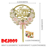 Popxstar Cake Card Insertion Spanish Flower Color Printing Golden Acrylic Birthday Party Cake Decoration