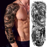 Popxstar Rose Flower Warrior Temporary Tattoos For Women Girl Men Tribal Full Sleeve Lion Tattoo Sticker Fake Black God Tatoos Covers Up