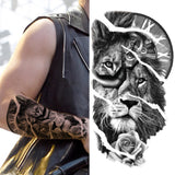 Popxstar Teenagers over Knee Tattoo Men Small Men's TattoosGod Cross Lion Temporary Tattoos For Men Women Realistic Compass Lion Fake Tatoos Forearm Jesus Christ Thigh Tattoo Sticker