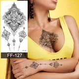 Popxstar fake henna tattoo mandala lotus flowers jewery arabic indian egyptian tattoo sleeve hand finger breast tatoo black waterproof