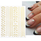 Popxstar French 3D Nail Decals Stickers Stripe Line French Tips Transfer Nail Art Manicure Decoration Gold Reflective Glitter Stickers