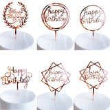 Popxstar Acrylic Rose Gold Birthday Cake Decoration Holiday Supplies Disposable Cake Plug Card