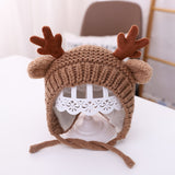 Popxstar Cute Deer Elk Antlers Baby Hat Winter Warm Plush Knitted Ear Warmer Children Hat Bonnet Boys Girls Cap Beanie Christmas Hats