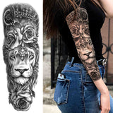 Popxstar Rose Flower Warrior Temporary Tattoos For Women Girl Men Tribal Full Sleeve Lion Tattoo Sticker Fake Black God Tatoos Covers Up