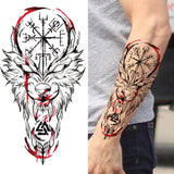 Popxstar Teenagers over Knee Tattoo Men Small Men's TattoosGod Cross Lion Temporary Tattoos For Men Women Realistic Compass Lion Fake Tatoos Forearm Jesus Christ Thigh Tattoo Sticker