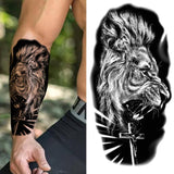 Popxstar Teenagers over Knee Tattoo Men Small Men's TattoosGod Cross Lion Temporary Tattoos For Men Women Realistic Compass Lion Fake Tatoos Forearm Jesus Christ Thigh Tattoo Sticker