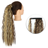 Popxstar Synthetic Corn Wavy Long Ponytail  Hairpiece Wrap on Clip Hair Extensions Ombre Brown Pony Tail Blonde Fack Hair