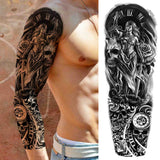 Popxstar Rose Flower Warrior Temporary Tattoos For Women Girl Men Tribal Full Sleeve Lion Tattoo Sticker Fake Black God Tatoos Covers Up