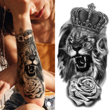 Popxstar Teenagers over Knee Tattoo Men Small Men's TattoosGod Cross Lion Temporary Tattoos For Men Women Realistic Compass Lion Fake Tatoos Forearm Jesus Christ Thigh Tattoo Sticker