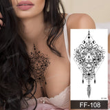 Popxstar fake henna tattoo mandala lotus flowers jewery arabic indian egyptian tattoo sleeve hand finger breast tatoo black waterproof