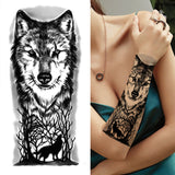 Popxstar Black Forest Tattoo Sticker For Men Women Children Tiger Wolf Death Skull Temporary Tattoo Fake Henna Skeleton King Animal Tatoo