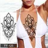 Popxstar fake henna tattoo mandala lotus flowers jewery arabic indian egyptian tattoo sleeve hand finger breast tatoo black waterproof