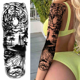 Popxstar Rose Flower Warrior Temporary Tattoos For Women Girl Men Tribal Full Sleeve Lion Tattoo Sticker Fake Black God Tatoos Covers Up