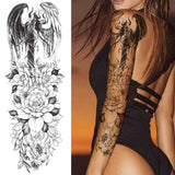 Popxstar Rose Flower Warrior Temporary Tattoos For Women Girl Men Tribal Full Sleeve Lion Tattoo Sticker Fake Black God Tatoos Covers Up