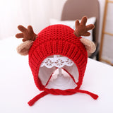 Popxstar Cute Deer Elk Antlers Baby Hat Winter Warm Plush Knitted Ear Warmer Children Hat Bonnet Boys Girls Cap Beanie Christmas Hats