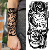 Popxstar Teenagers over Knee Tattoo Men Small Men's TattoosGod Cross Lion Temporary Tattoos For Men Women Realistic Compass Lion Fake Tatoos Forearm Jesus Christ Thigh Tattoo Sticker