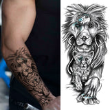 Popxstar Teenagers over Knee Tattoo Men Small Men's TattoosGod Cross Lion Temporary Tattoos For Men Women Realistic Compass Lion Fake Tatoos Forearm Jesus Christ Thigh Tattoo Sticker