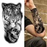 Popxstar Black Forest Tattoo Sticker For Men Women Children Tiger Wolf Death Skull Temporary Tattoo Fake Henna Skeleton King Animal Tatoo