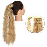 Popxstar Synthetic Corn Wavy Long Ponytail  Hairpiece Wrap on Clip Hair Extensions Ombre Brown Pony Tail Blonde Fack Hair