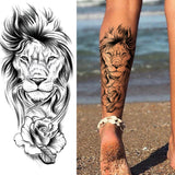 Popxstar Teenagers over Knee Tattoo Men Small Men's TattoosGod Cross Lion Temporary Tattoos For Men Women Realistic Compass Lion Fake Tatoos Forearm Jesus Christ Thigh Tattoo Sticker