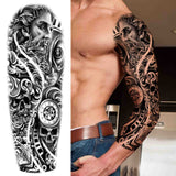 Popxstar Rose Flower Warrior Temporary Tattoos For Women Girl Men Tribal Full Sleeve Lion Tattoo Sticker Fake Black God Tatoos Covers Up