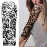 Popxstar Rose Flower Warrior Temporary Tattoos For Women Girl Men Tribal Full Sleeve Lion Tattoo Sticker Fake Black God Tatoos Covers Up